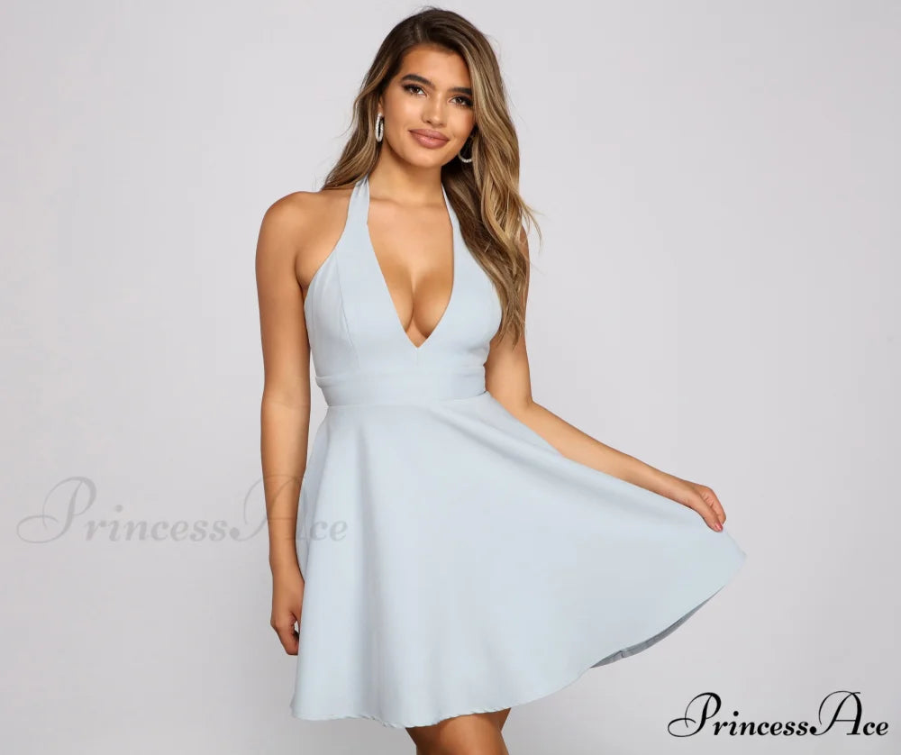 Flirty And Flowy Charming Halter Skater Dress