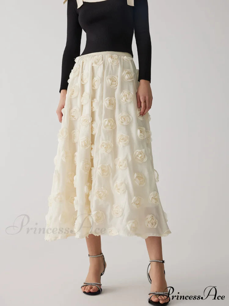 Floral A-Line Graceful Midi Skirt