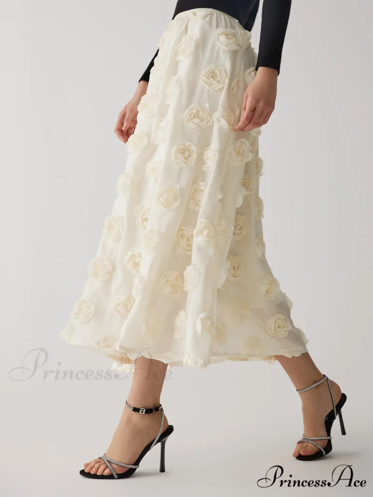 Floral A-Line Graceful Midi Skirt