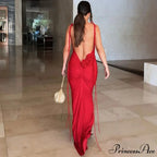 Floral-applique Backless Maxi Christmas Party Dress