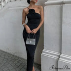 Floral Applique Ruched Summer Irregular Sleeveless Party Club Maxi Dress