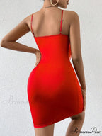 Floral Cami Braces Backless Red Christmas Party Dress