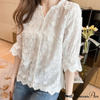 Floral Embroidered Short Sleeve Ivory Top