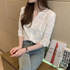 Floral Embroidered Short Sleeve Ivory Top