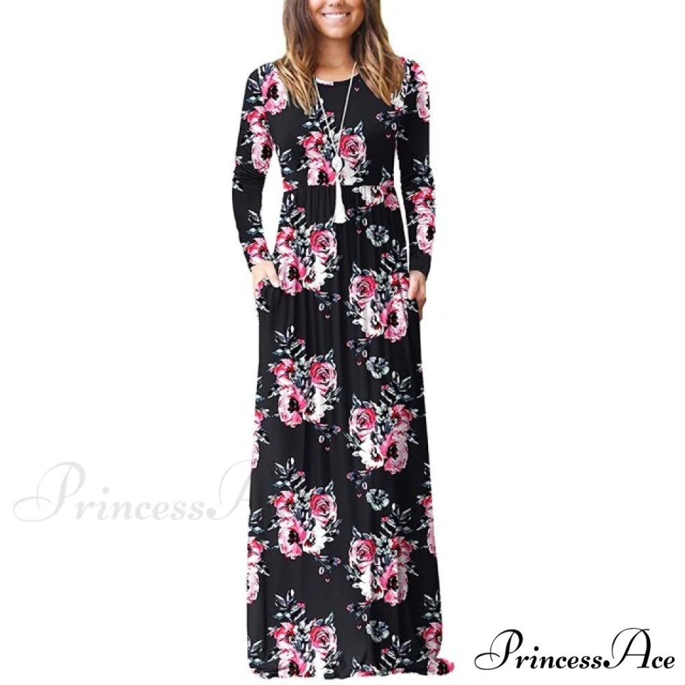 Floral Empire Pleated Maxi Casual Long Dresses