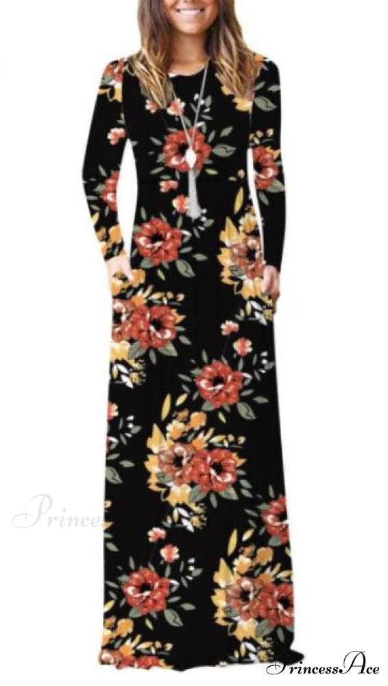 Floral Empire Pleated Maxi Casual Long Dresses