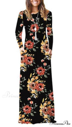 Floral Empire Pleated Maxi Casual Long Dresses
