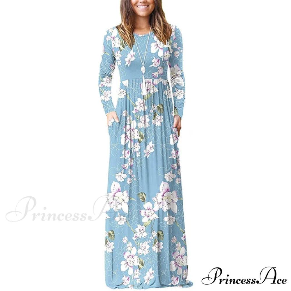 Floral Empire Pleated Maxi Casual Long Dresses