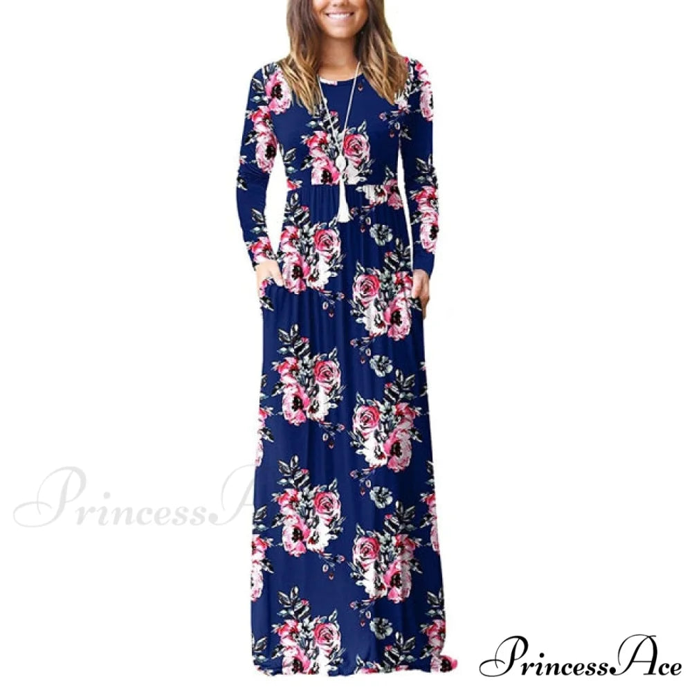 Floral Empire Pleated Maxi Casual Long Dresses