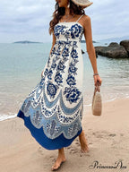 Floral Ethnic Print Back Graceful Smocked Loose Midi Dress