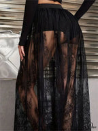 Floral Extended Maxi Skirt Solid Mesh Integrated Shorts Skirt