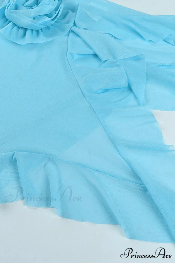 Floral Fringe Mesh Strapless Dress