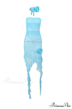 Floral Fringe Mesh Strapless Dress