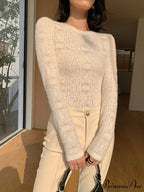 Floral Hollow Knit Crew Modern Neck Long Sleeve Top