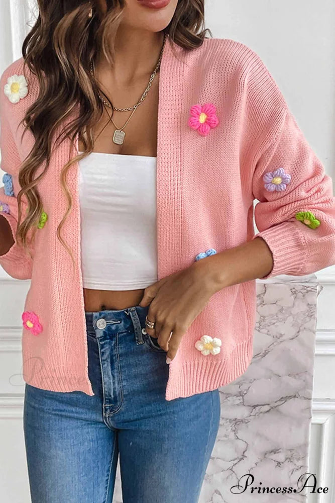 Floral Knitted Long Sleeve Cardigan