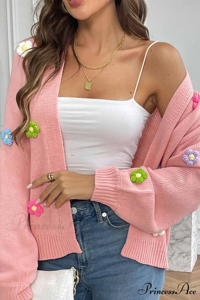 Floral Knitted Long Sleeve Cardigan