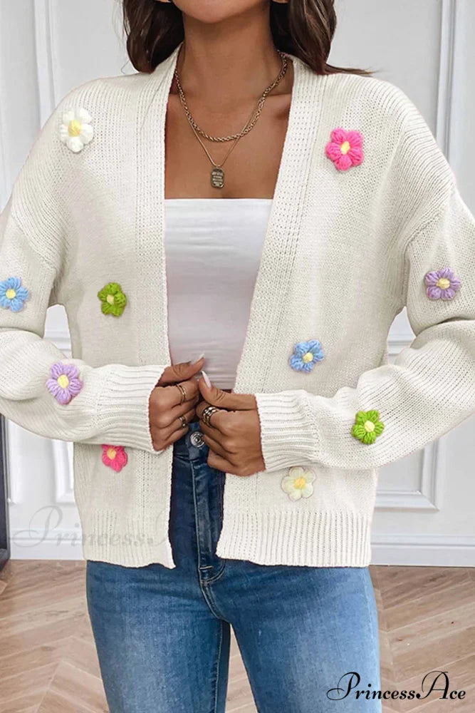 Floral Knitted Long Sleeve Cardigan