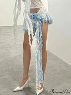 Floral Lace Mini Skirt Uneven Frill Urban Skirt