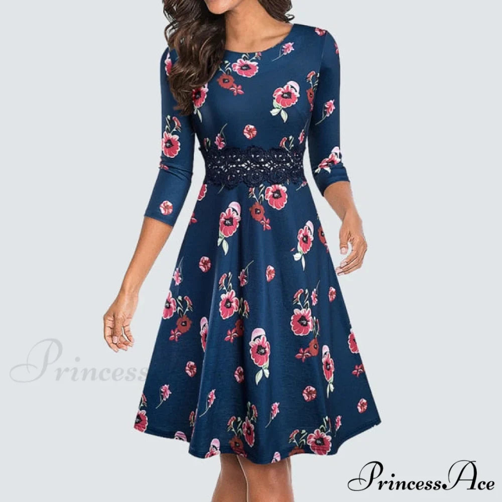 Floral Lace Patchwork Sleeveless Tunic Party Swing Dress