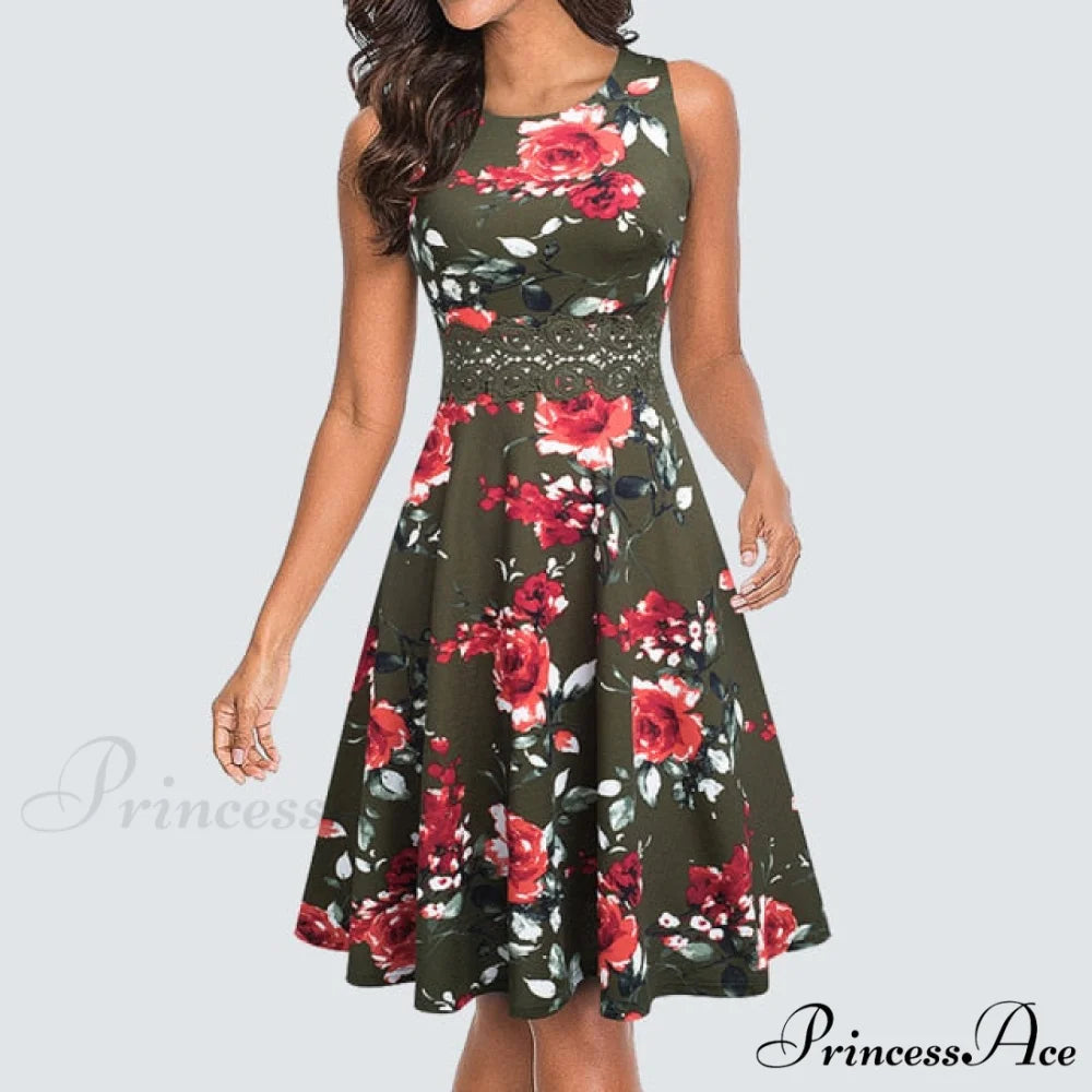 Floral Lace Patchwork Sleeveless Tunic Party Swing Dress