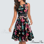 Floral Lace Patchwork Sleeveless Tunic Party Swing Dress