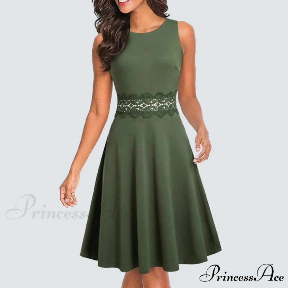 Floral Lace Patchwork Sleeveless Tunic Party Swing Dress