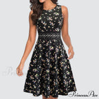 Floral Lace Patchwork Sleeveless Tunic Party Swing Dress
