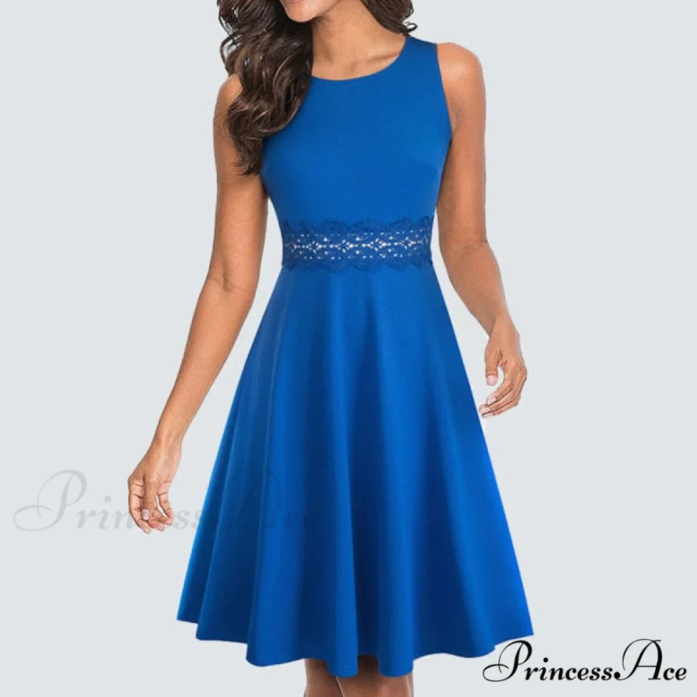 Floral Lace Patchwork Sleeveless Tunic Party Swing Dress