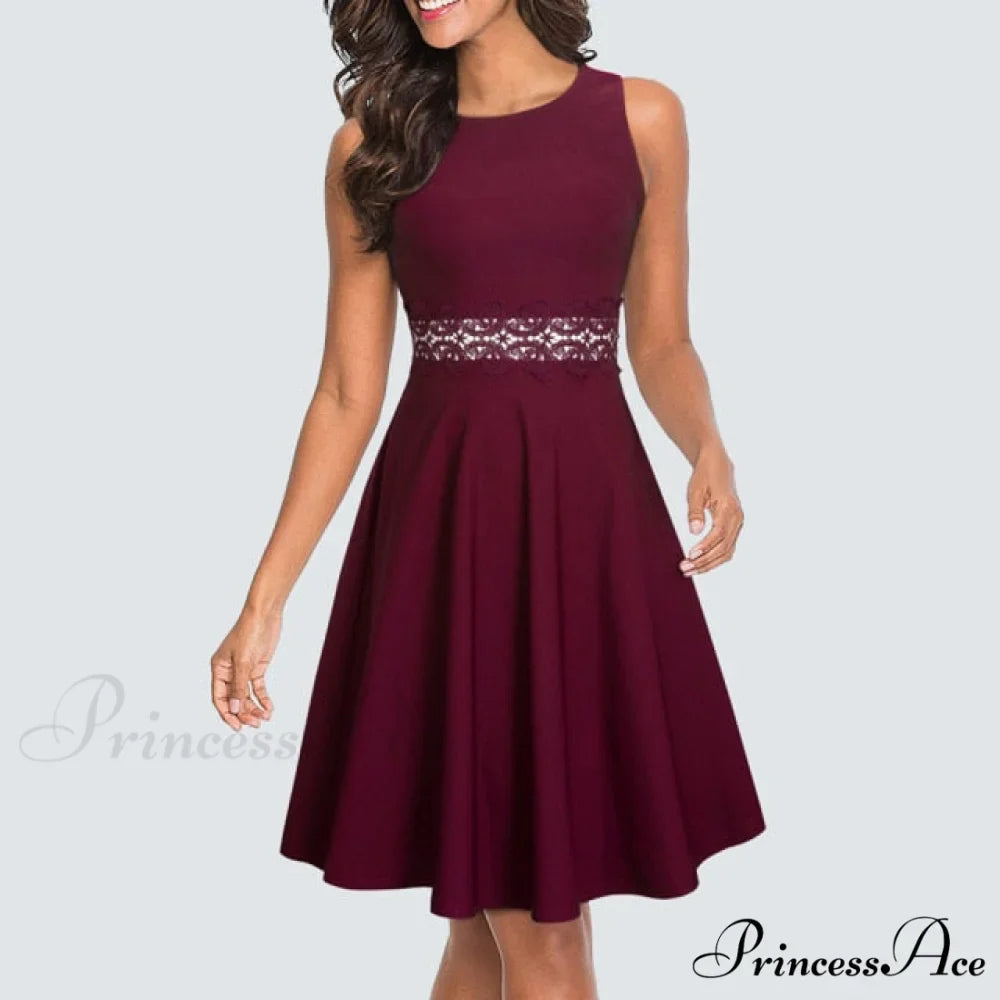 Floral Lace Patchwork Sleeveless Tunic Party Swing Dress