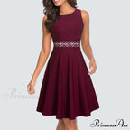 Floral Lace Patchwork Sleeveless Tunic Party Swing Dress