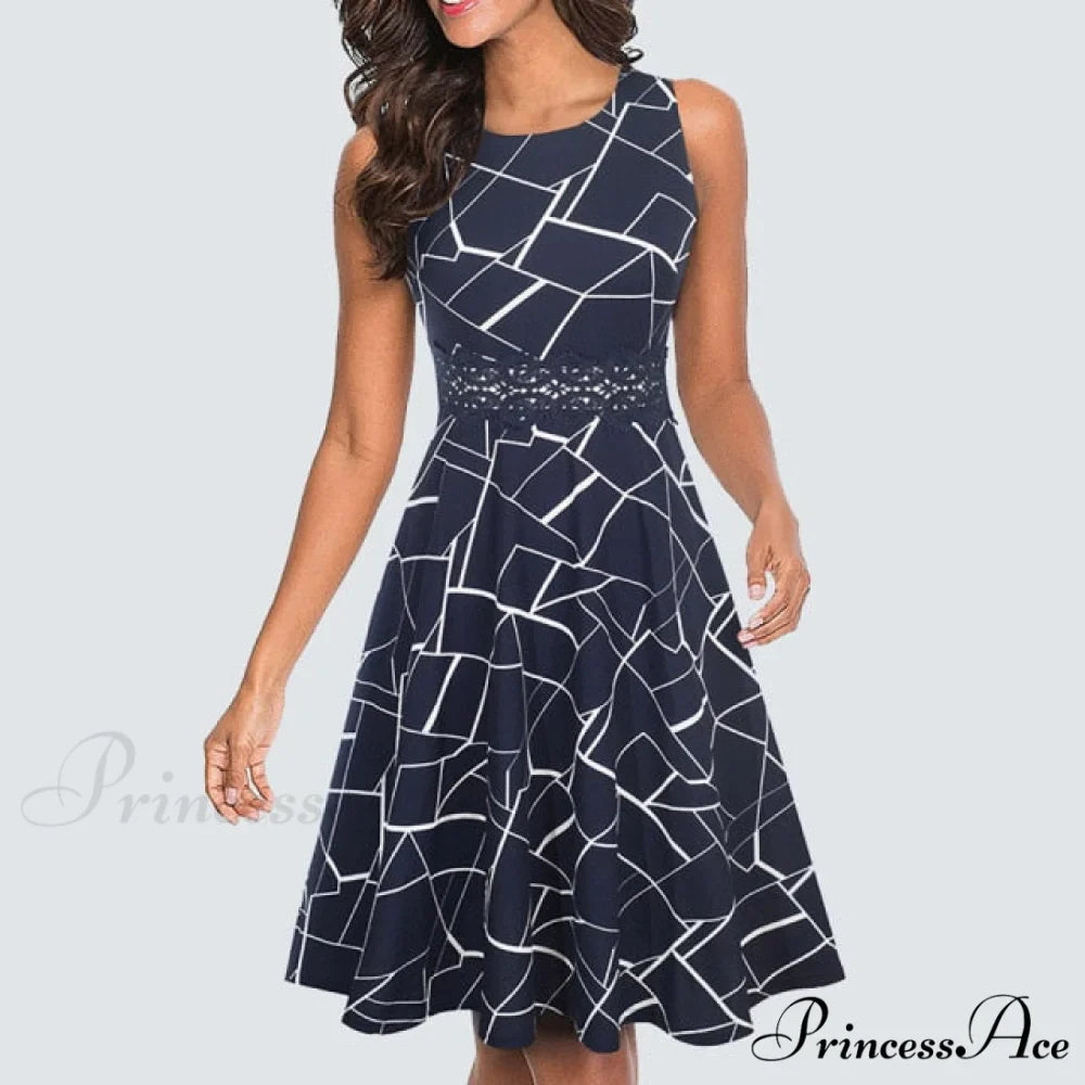 Floral Lace Patchwork Sleeveless Tunic Party Swing Dress