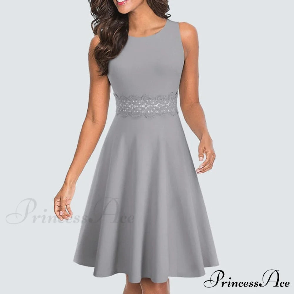 Floral Lace Patchwork Sleeveless Tunic Party Swing Dress