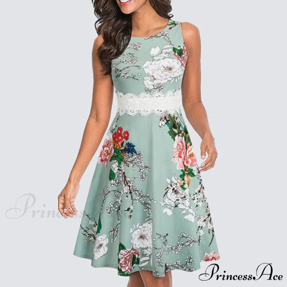 Floral Lace Patchwork Sleeveless Tunic Party Swing Dress
