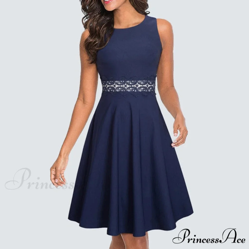 Floral Lace Patchwork Sleeveless Tunic Party Swing Dress