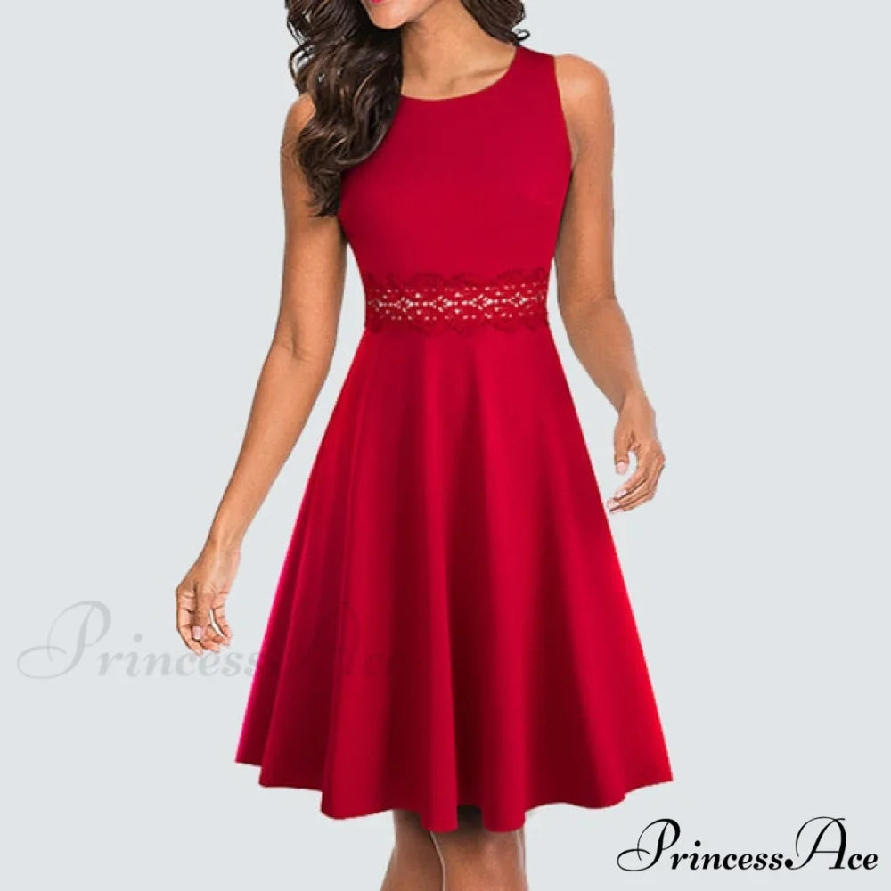 Floral Lace Patchwork Sleeveless Tunic Party Swing Dress