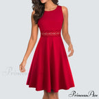 Floral Lace Patchwork Sleeveless Tunic Party Swing Dress