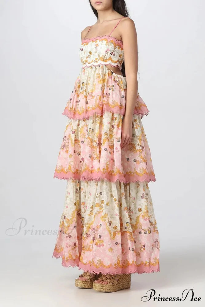 Floral Lace-Trim Midi Charming Dress In Pink
