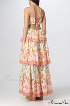 Floral Lace-Trim Midi Charming Dress In Pink