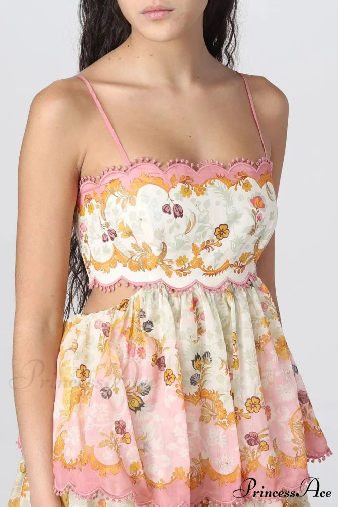 Floral Lace-Trim Midi Charming Dress In Pink