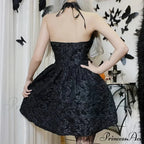 Floral Mini Y2K Lace Up Sexy Backless Halter Lace Sleeveless Jacquard Luxury Fairy Bodycon Dress