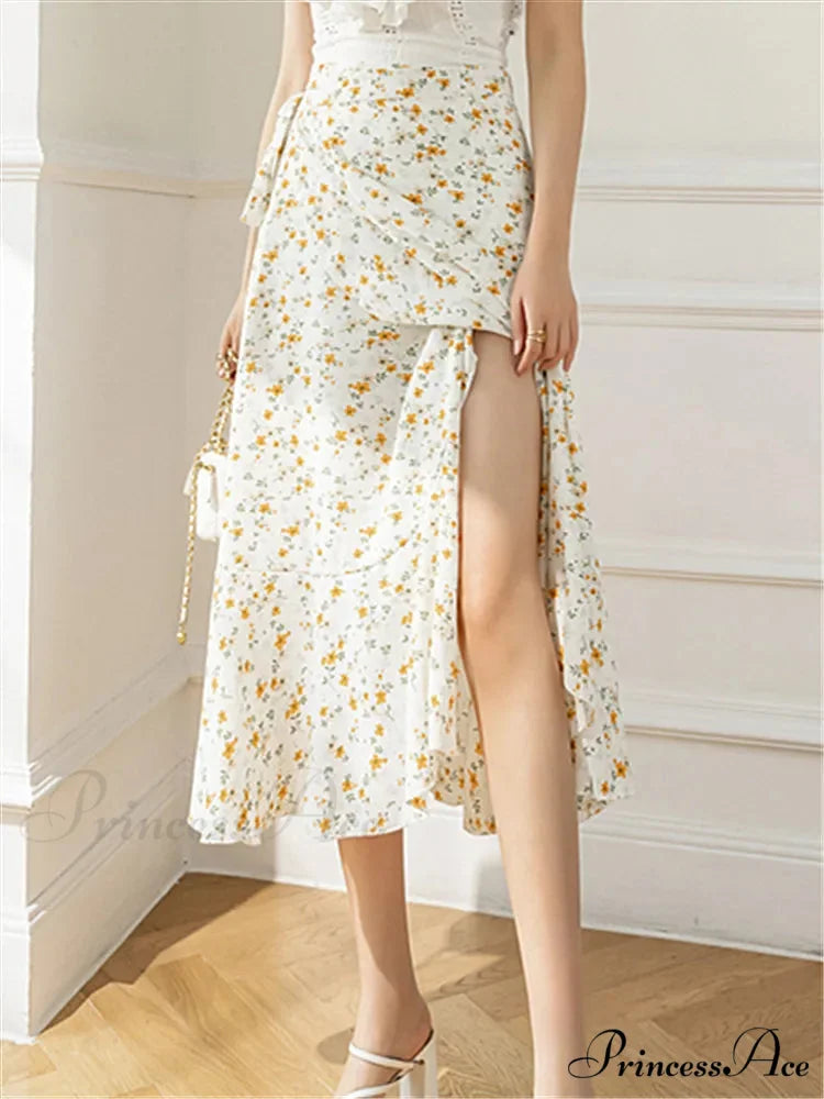 Floral Pattern A-Line Bohemian Retro Skirt Summer Spring