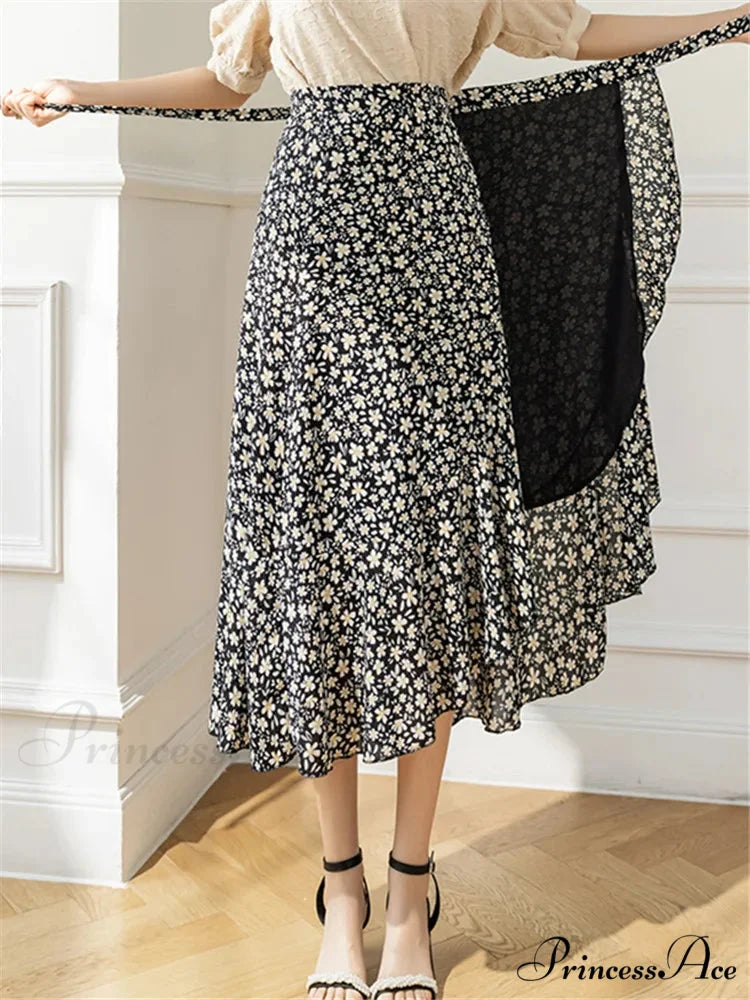 Floral Pattern A-Line Bohemian Retro Skirt Summer Spring