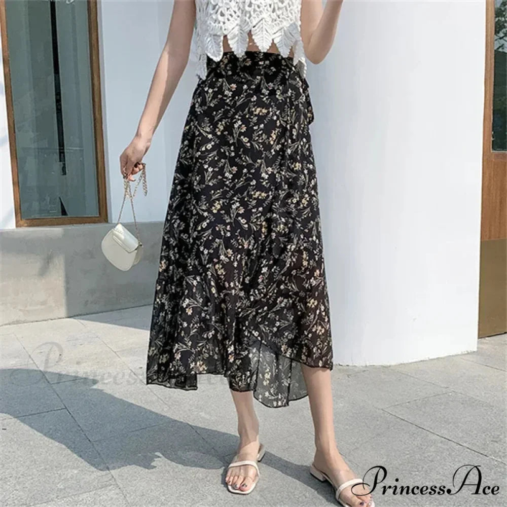 Floral Pattern A-Line Bohemian Retro Skirt Summer Spring