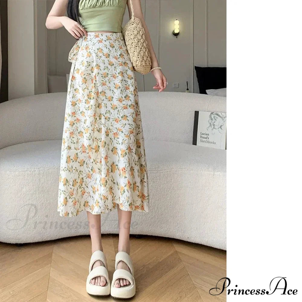 Floral Pattern A-Line Bohemian Retro Skirt Summer Spring