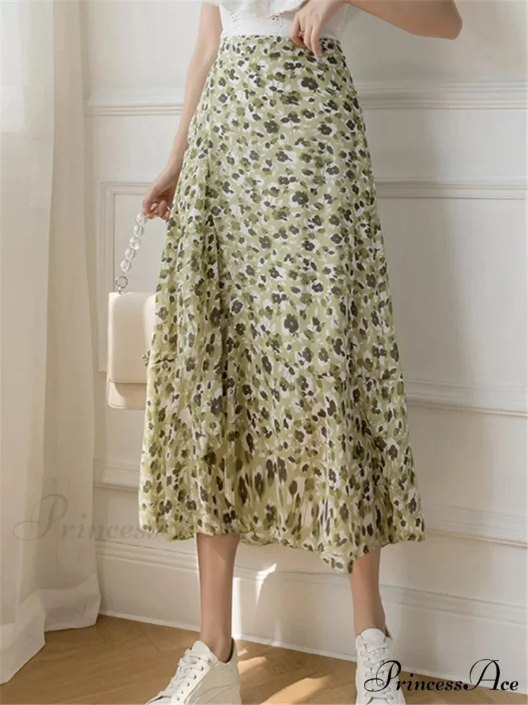 Floral Pattern A-Line Bohemian Retro Skirt Summer Spring