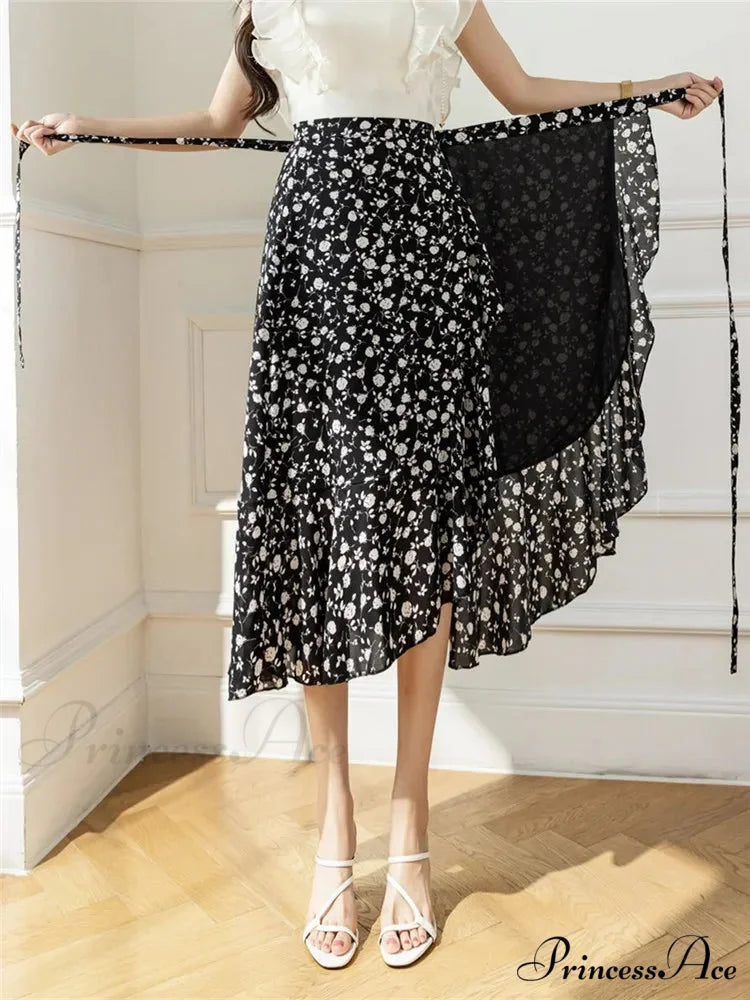 Floral Pattern A-Line Bohemian Retro Skirt Summer Spring