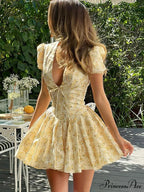 Floral Pattern Plunging Neckline Short Dress