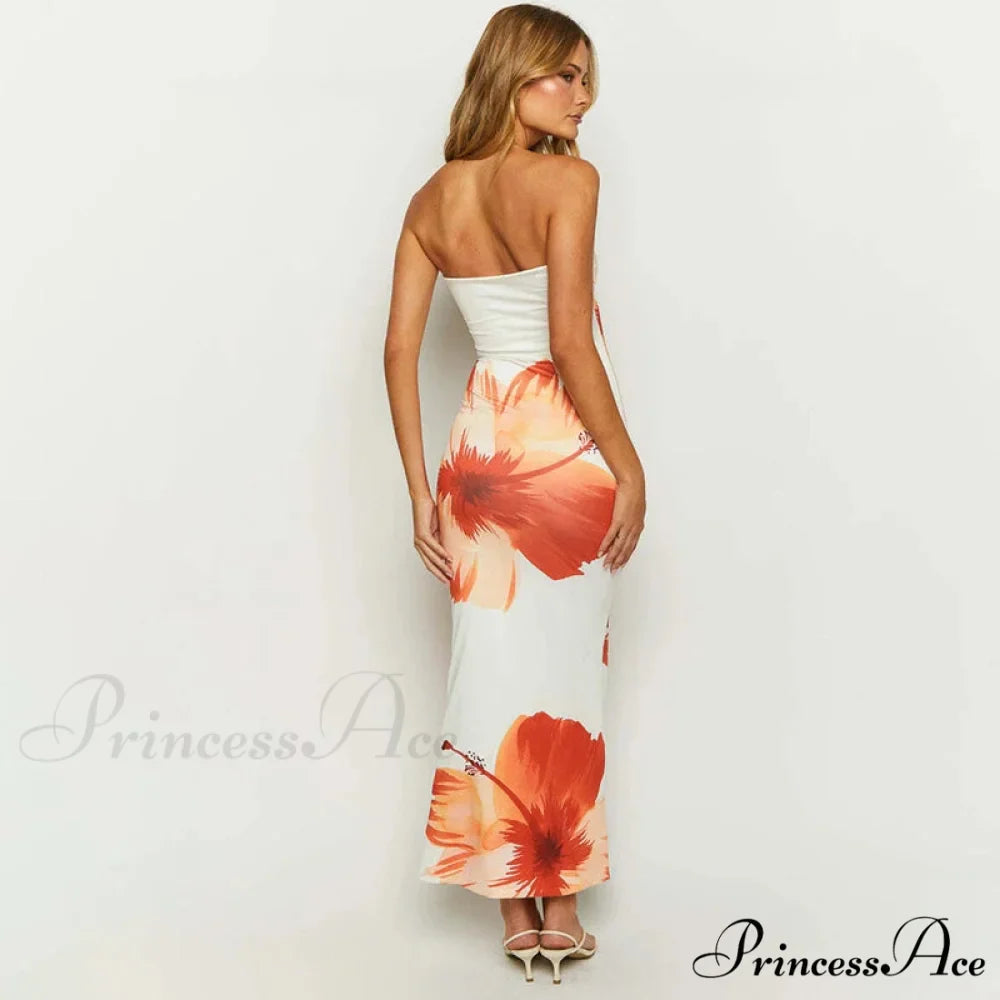 Floral Patterned Off-The-Shoulder Sleek Beach Long Flowered Dress