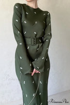 Floral Print High Waist Midi Dress with Belt