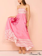 Floral Print Paneled Charming Striped Suspender Mixi Dress